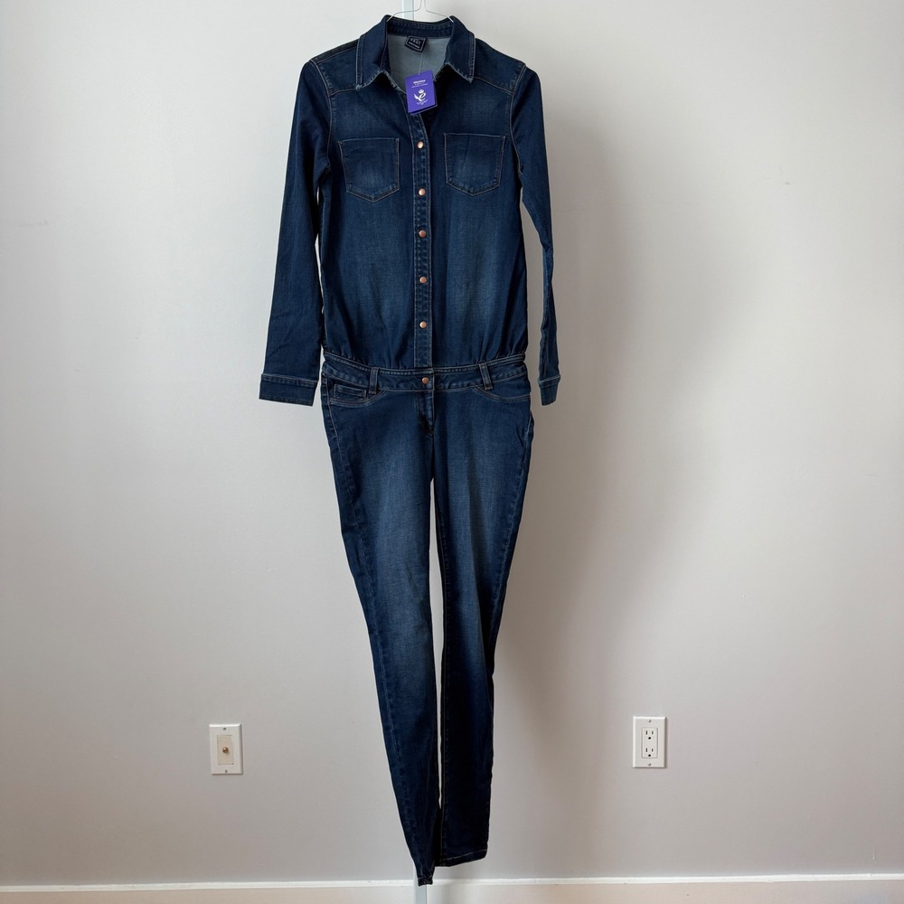 Seraphine Denim Jumpsuit‎ Long Sleeve Button Front Blue Size 4 UK